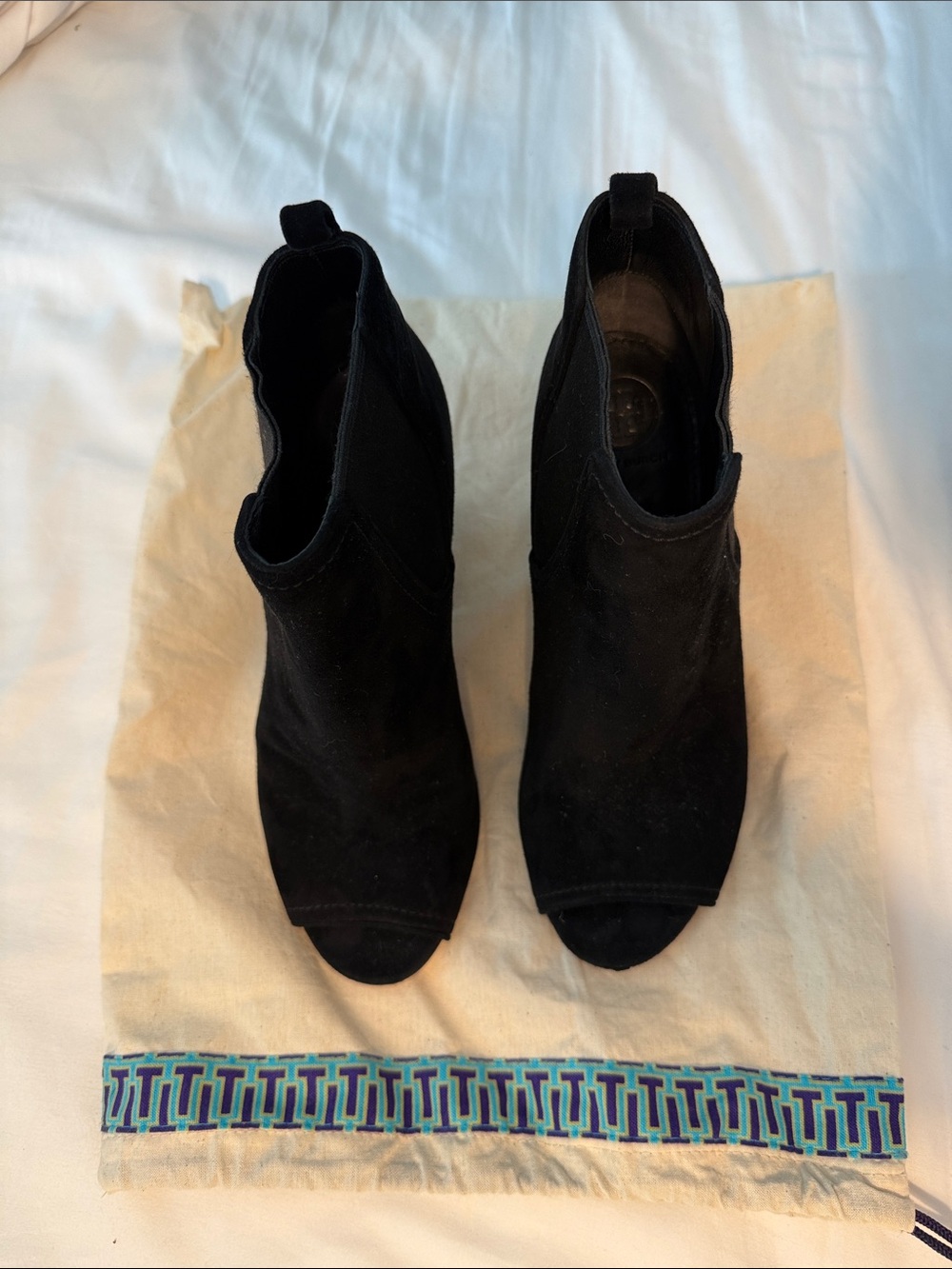 Tory Burch Black Suede Peep-Toe Mules